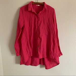 Eileen Fisher Bright Pink Linen Button Up Blouse M